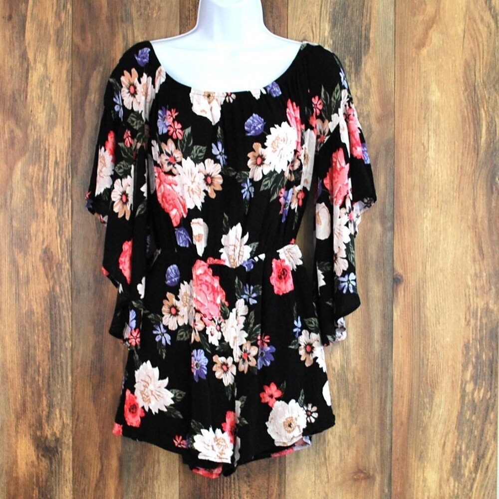 OneTheLand Women's L Romper Jumpsuit Flower Stretch